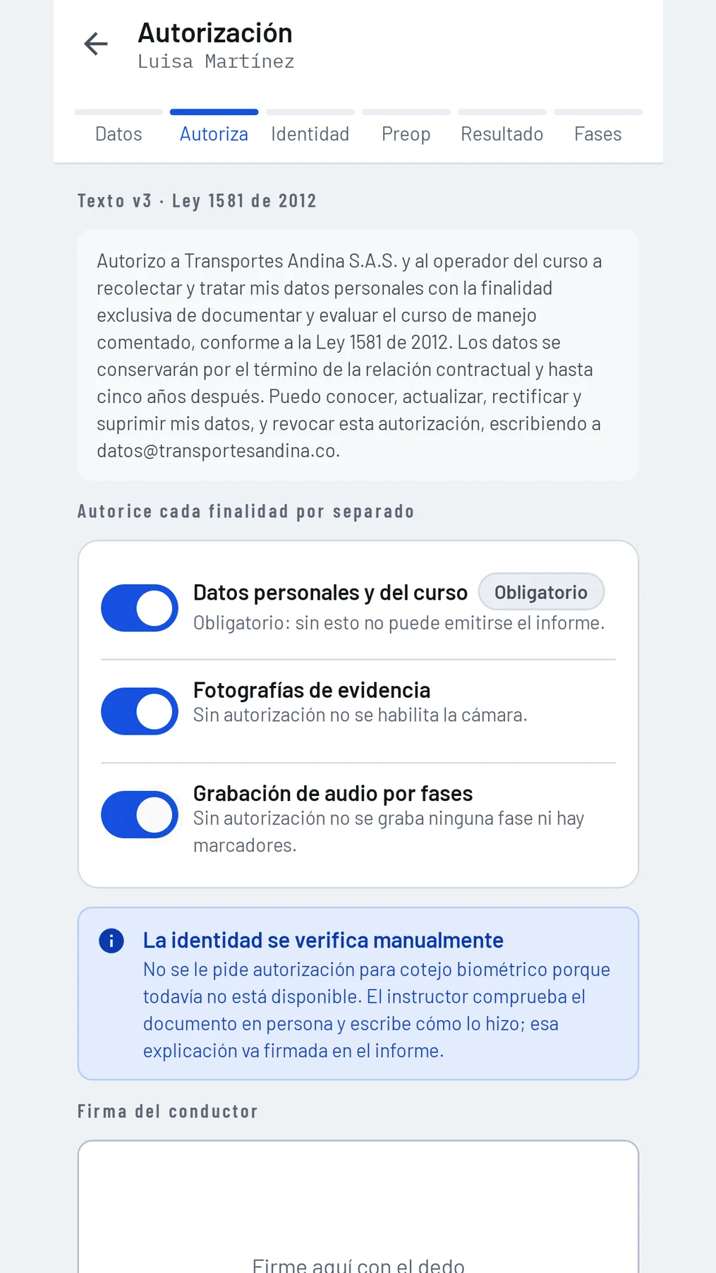 Autorización previa en la aplicación